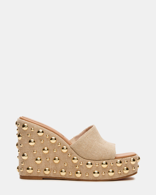 CAYMAN Natural Mini Studs Platform Square-Toe Wedge Women's Sandal | Steve Madden Great Value