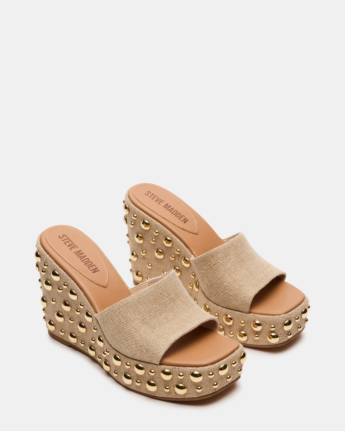 CAYMAN Natural Mini Studs Platform Square-Toe Wedge Women's Sandal | Steve Madden Great Value