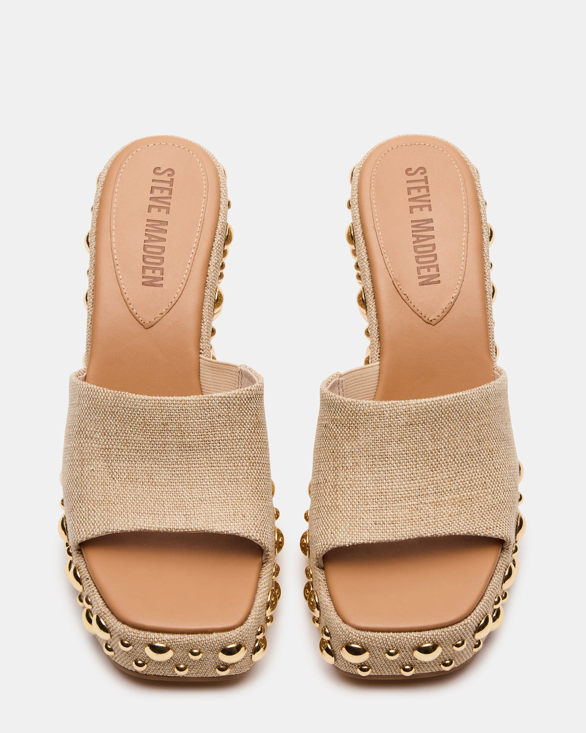 CAYMAN Natural Mini Studs Platform Square-Toe Wedge Women's Sandal | Steve Madden Great Value