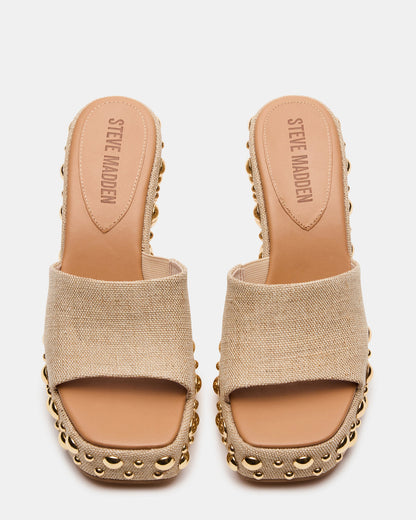 CAYMAN Natural Mini Studs Platform Square-Toe Wedge Women's Sandal | Steve Madden Great Value