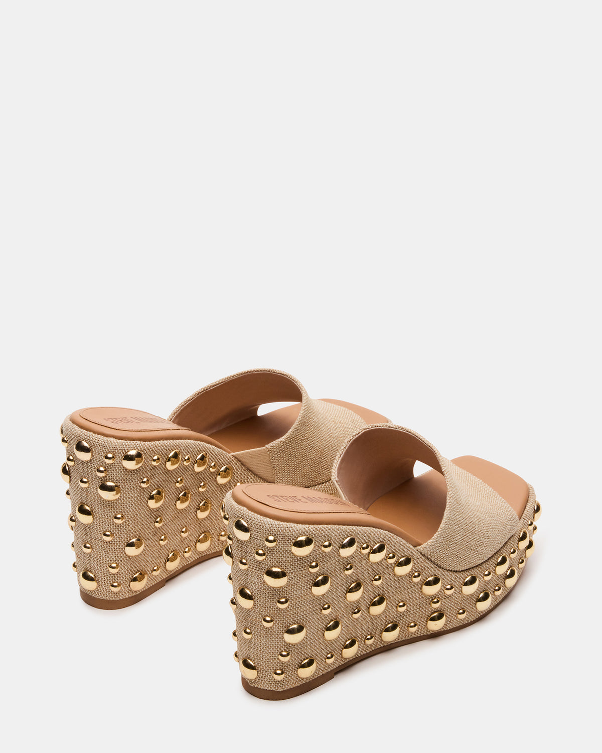 CAYMAN Natural Mini Studs Platform Square-Toe Wedge Women's Sandal | Steve Madden Great Value