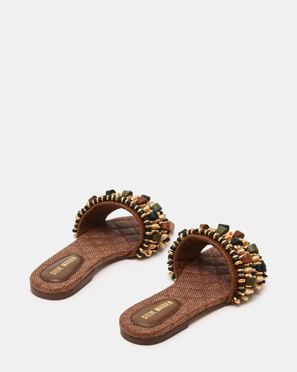 MARIKA Beads Brown Raffia Round-Toe Slide Women's Sandal | Steve Madden Quality