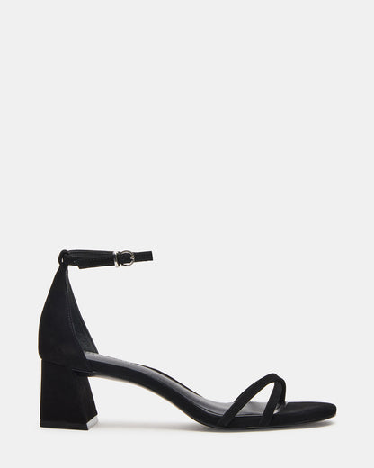 RAE Black Nubuck Strappy Block Heel Women's Sandal | Steve Madden Featured
