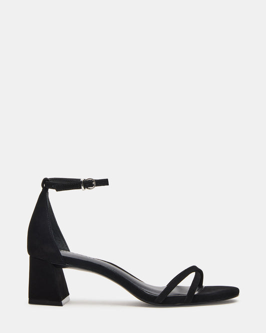 RAE Black Nubuck Strappy Block Heel Women's Sandal | Steve Madden Featured