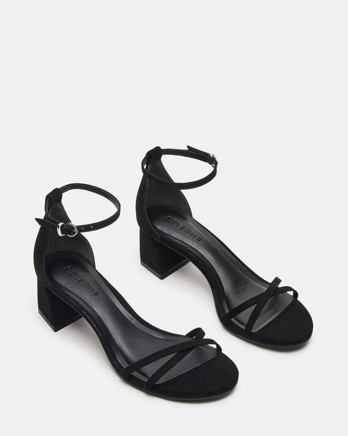 RAE Black Nubuck Strappy Block Heel Women's Sandal | Steve Madden Featured