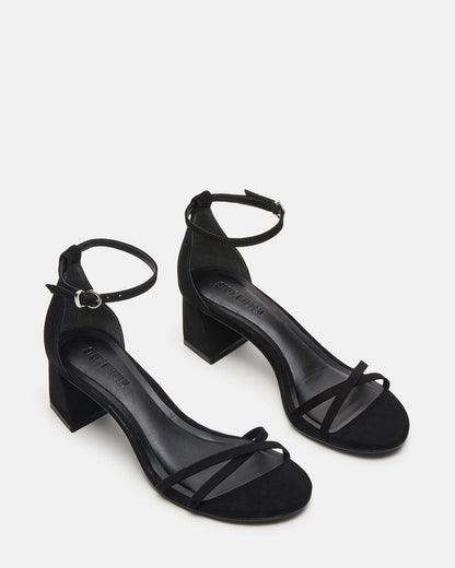 RAE Black Nubuck Strappy Block Heel Women's Sandal | Steve Madden Featured