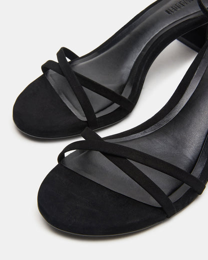 RAE Black Nubuck Strappy Block Heel Women's Sandal | Steve Madden Featured