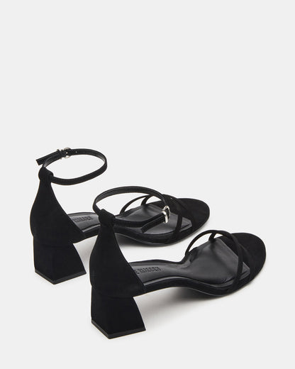RAE Black Nubuck Strappy Block Heel Women's Sandal | Steve Madden Featured