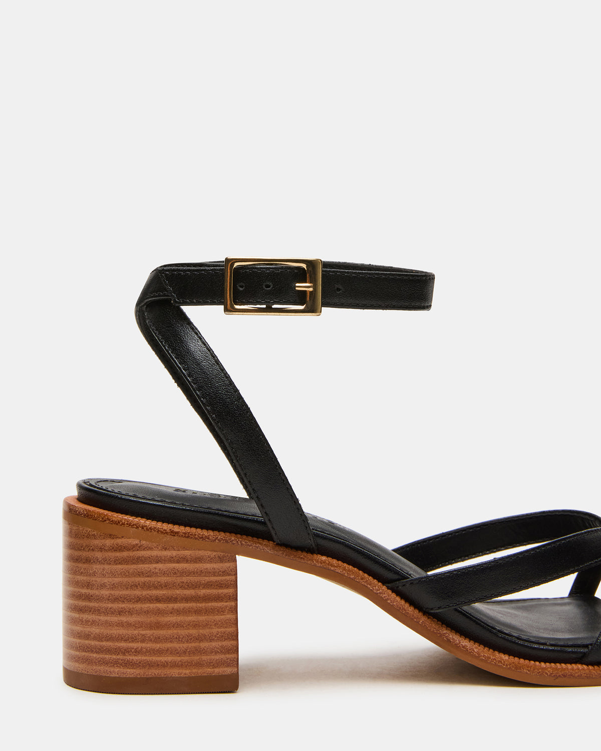 TILLY Black Leather Square-Toe Block Heel Strappy Women's Sandal | Steve Madden Quality