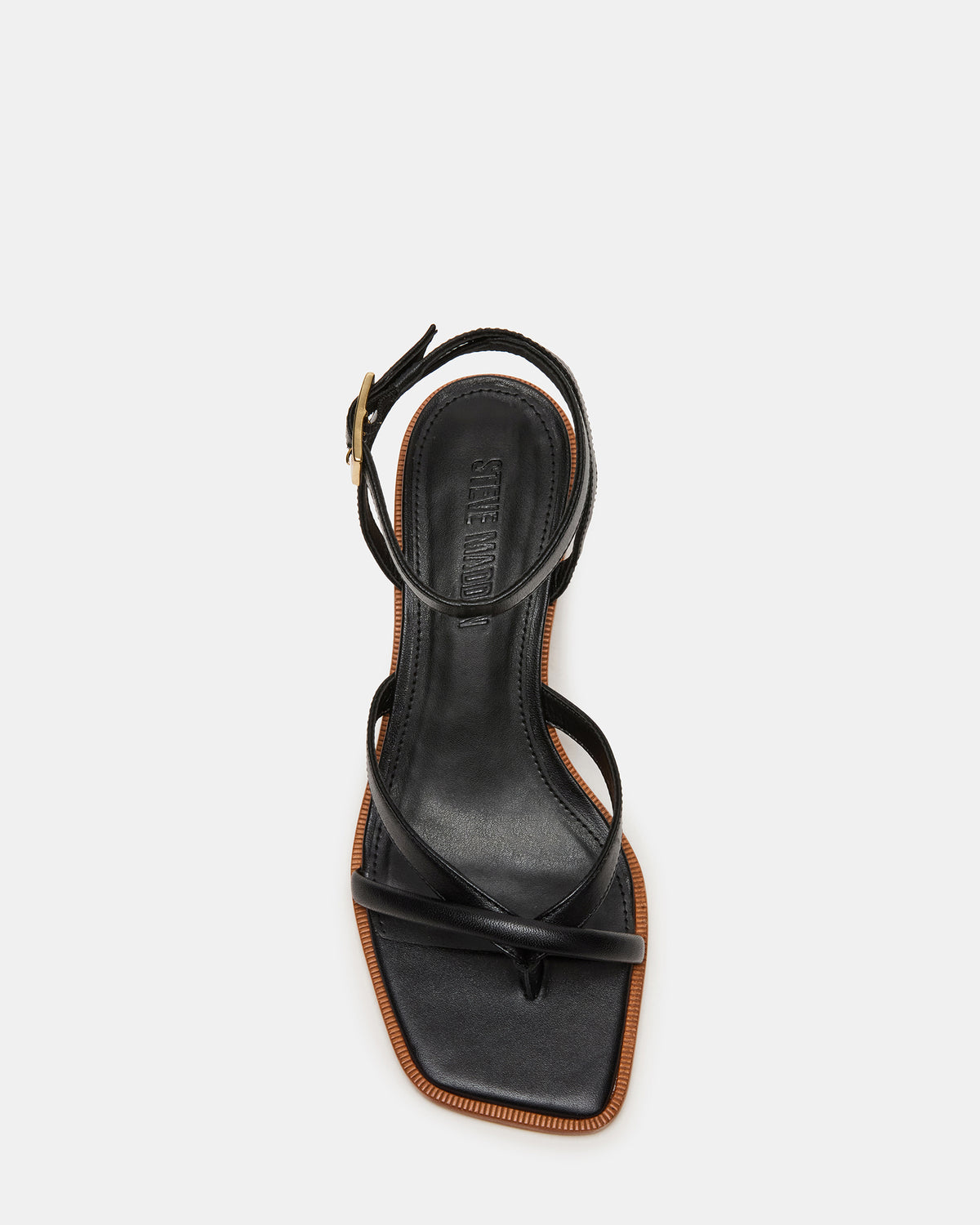 TILLY Black Leather Square-Toe Block Heel Strappy Women's Sandal | Steve Madden Quality