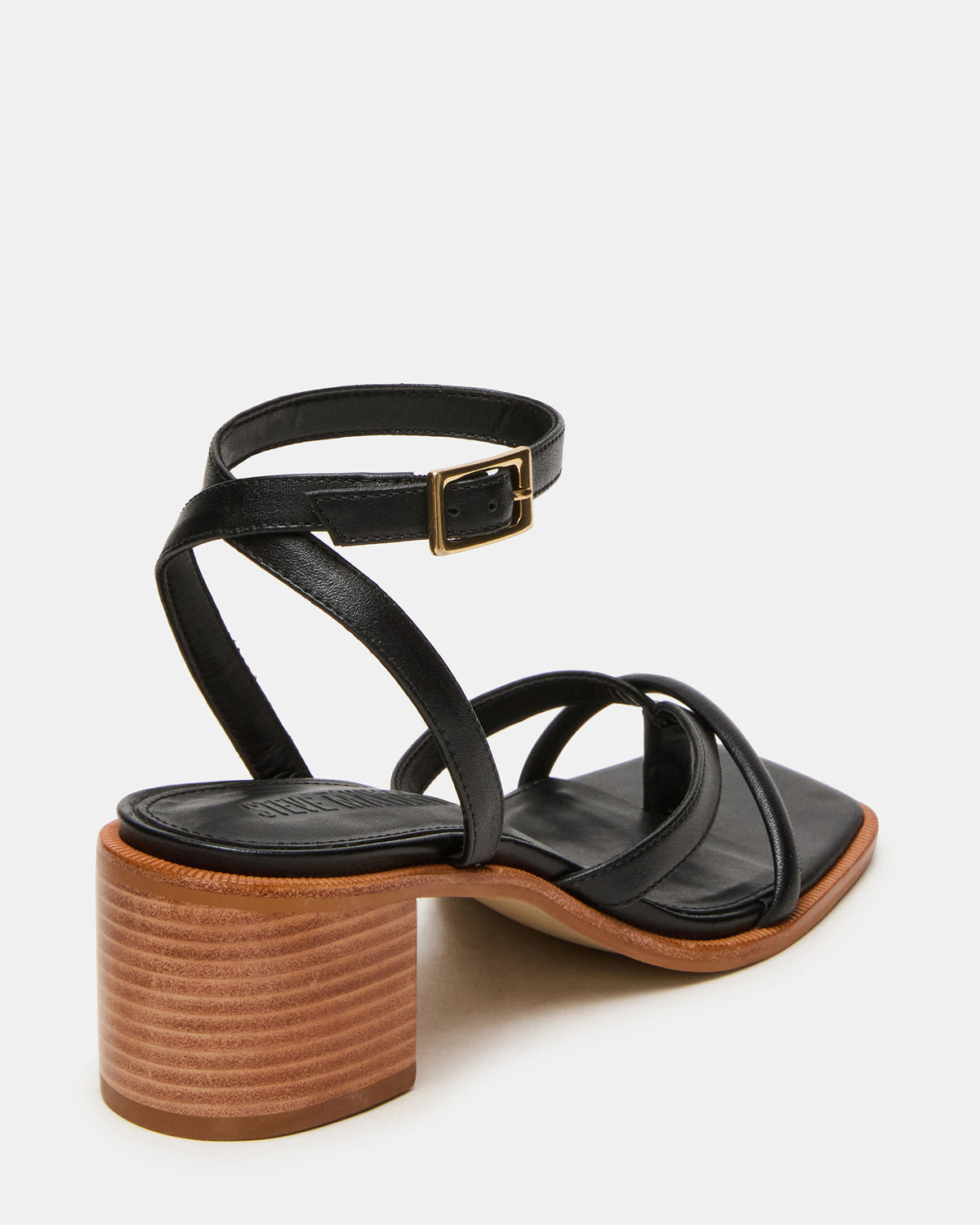TILLY Black Leather Square-Toe Block Heel Strappy Women's Sandal | Steve Madden Quality