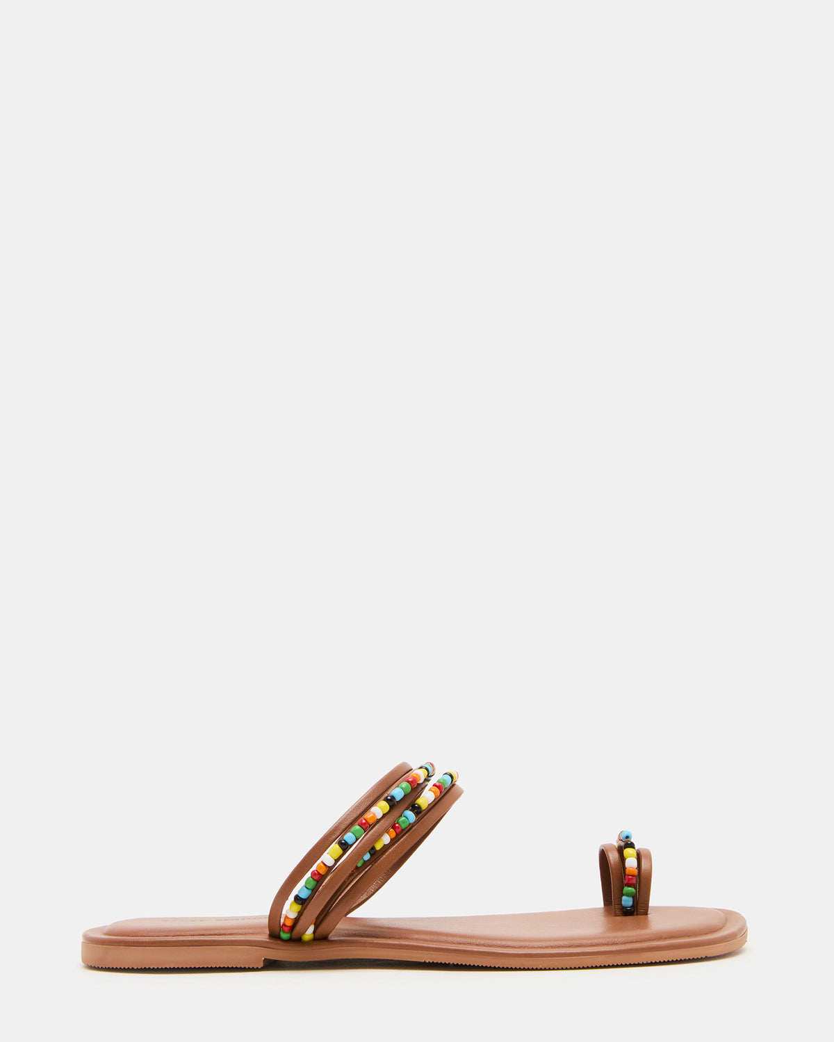 NABILA Tan Multi Sqaure-Toe Beaded Women's Sandal | Steve Madden Sale