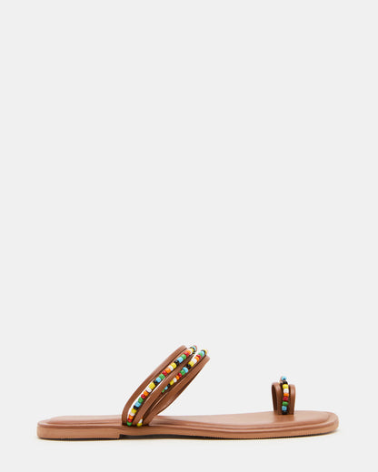 NABILA Tan Multi Sqaure-Toe Beaded Women's Sandal | Steve Madden Sale