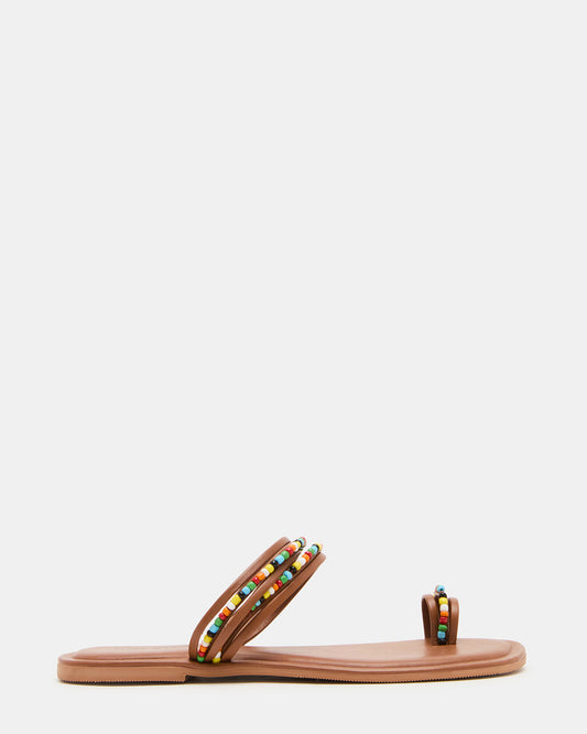 NABILA Tan Multi Sqaure-Toe Beaded Women's Sandal | Steve Madden Sale