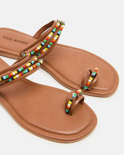 NABILA Tan Multi Sqaure-Toe Beaded Women's Sandal | Steve Madden Sale