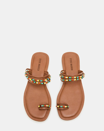 NABILA Tan Multi Sqaure-Toe Beaded Women's Sandal | Steve Madden Sale