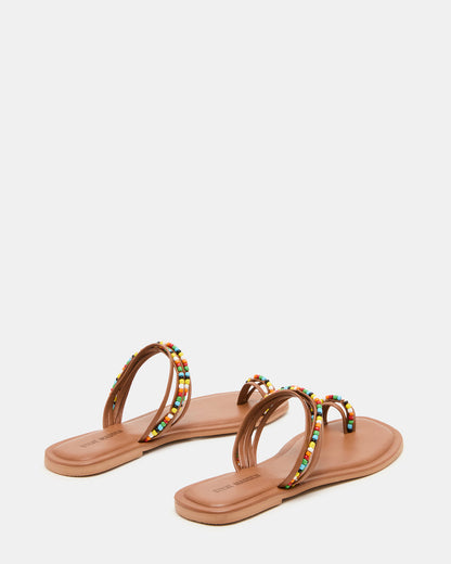 NABILA Tan Multi Sqaure-Toe Beaded Women's Sandal | Steve Madden Sale