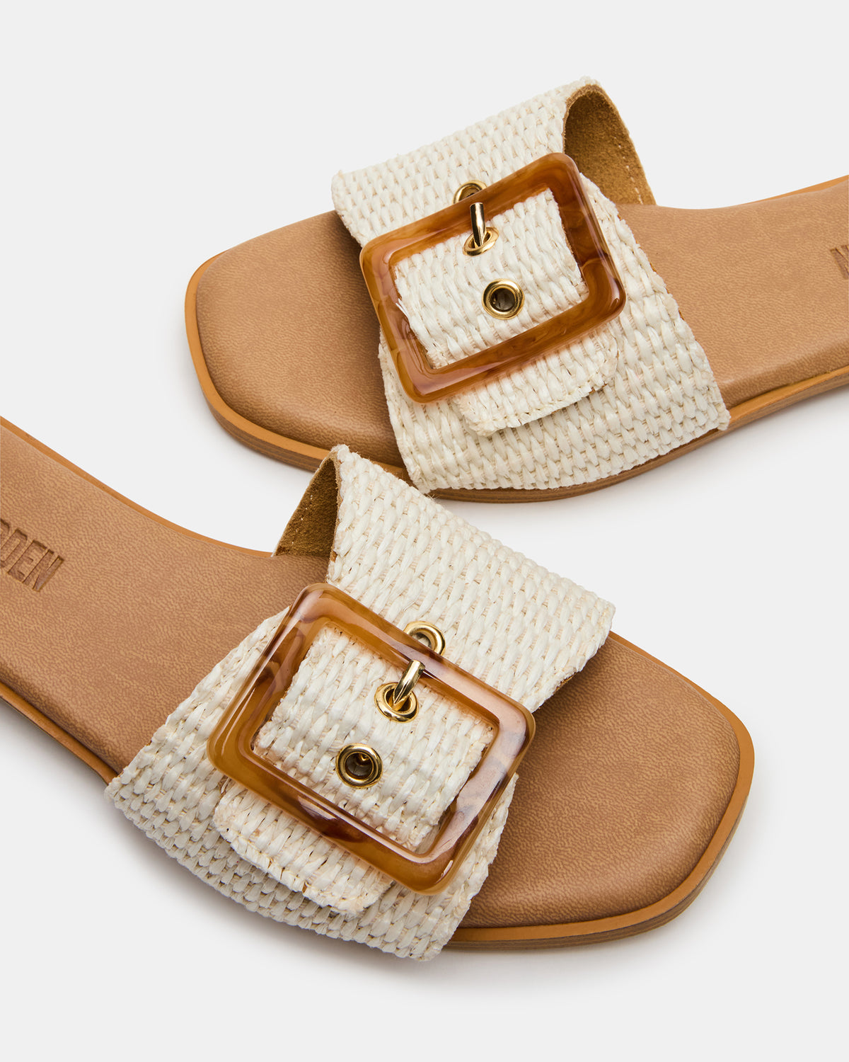 HAPP Bone Square-Toe Raffia Slide Women's Sandal | Steve Madden Sale