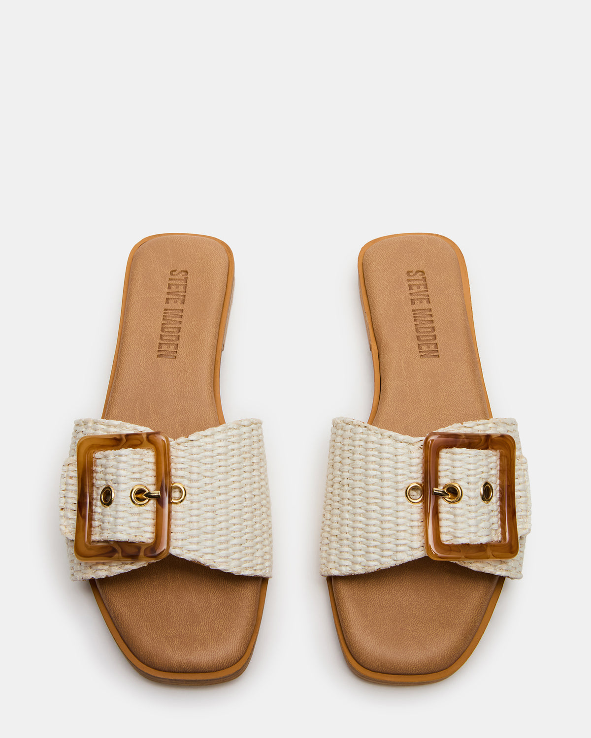 HAPP Bone Square-Toe Raffia Slide Women's Sandal | Steve Madden Sale