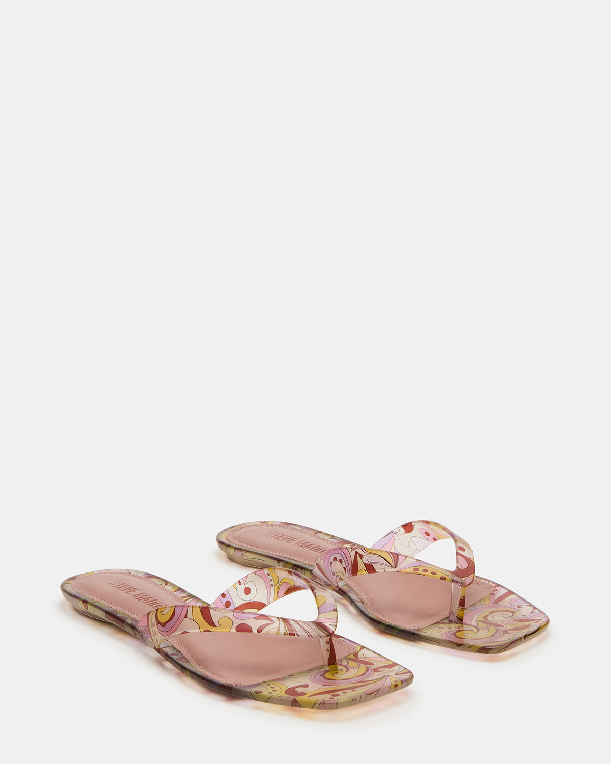 TRELLA Jelly Pink Print Square-Toe Thong Women's Sandal | Steve Madden Recommended