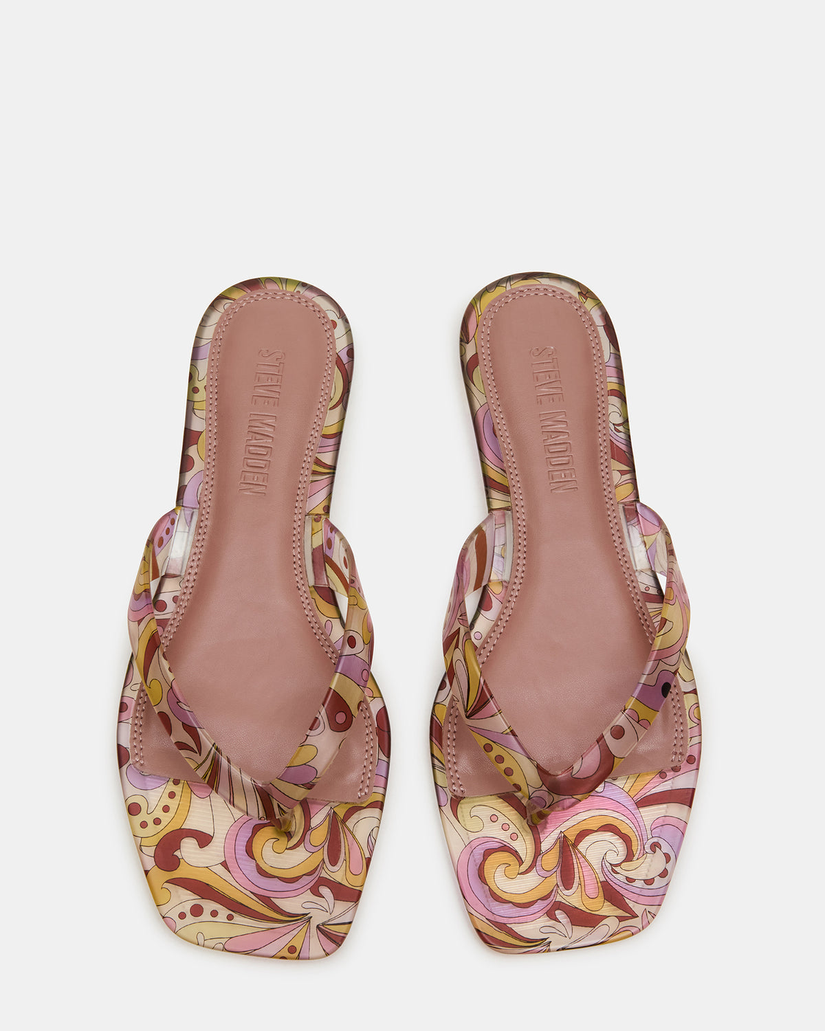TRELLA Jelly Pink Print Square-Toe Thong Women's Sandal | Steve Madden Recommended