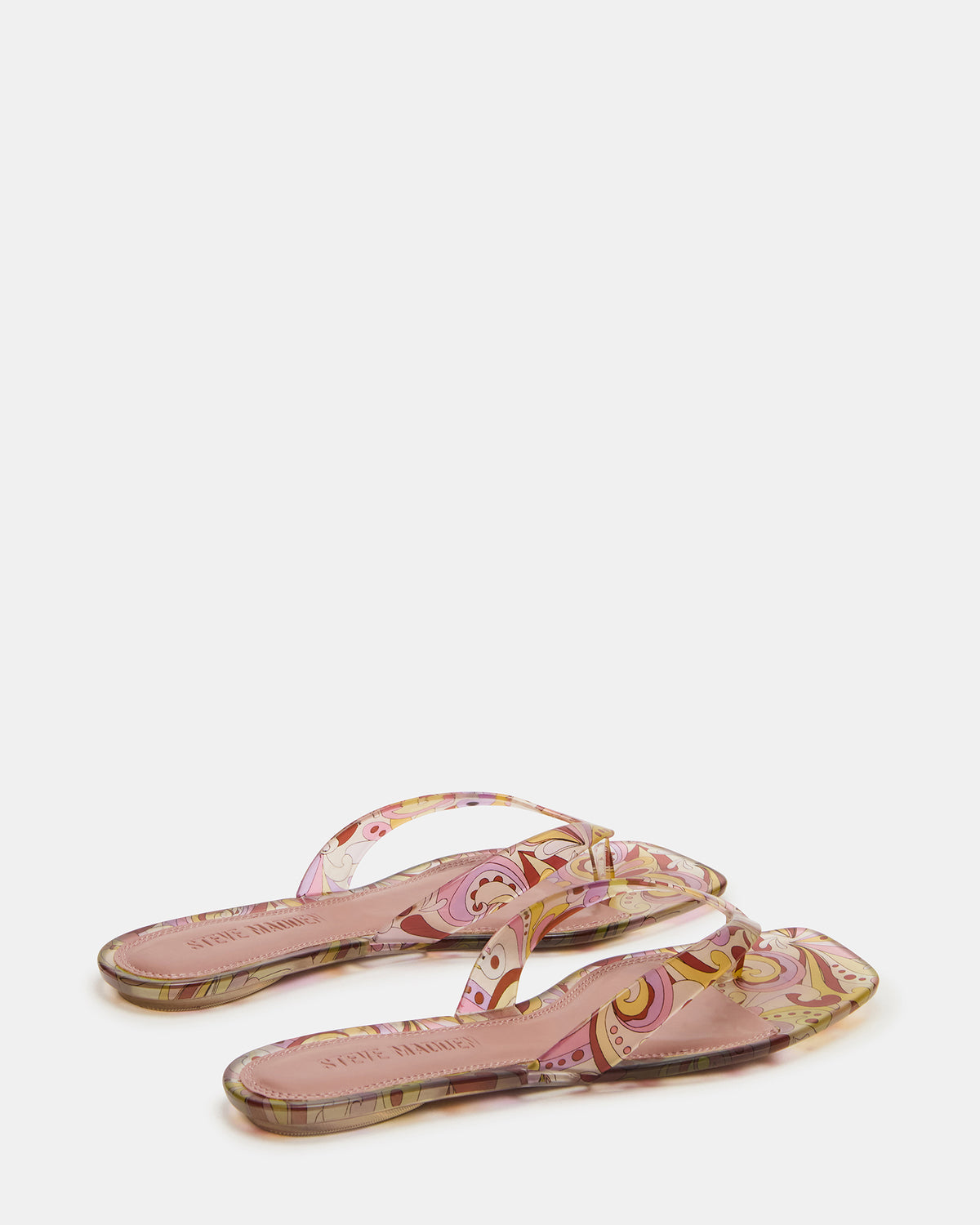 TRELLA Jelly Pink Print Square-Toe Thong Women's Sandal | Steve Madden Recommended