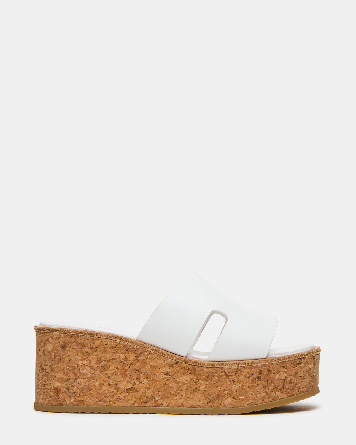 HARMONY White Leather Wedge Mule Cork Platform Women's Sandal | Steve Madden Premium