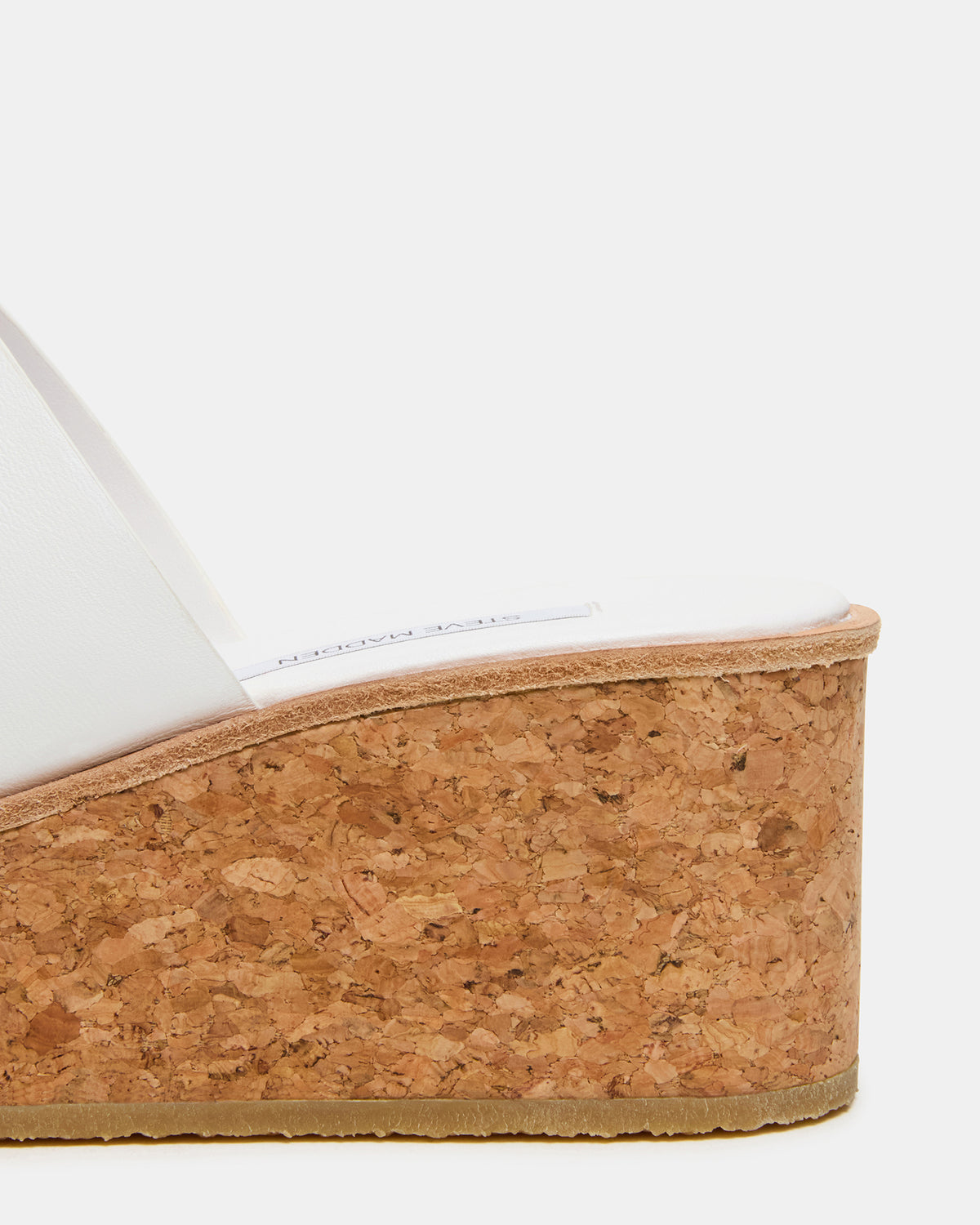 HARMONY White Leather Wedge Mule Cork Platform Women's Sandal | Steve Madden Premium