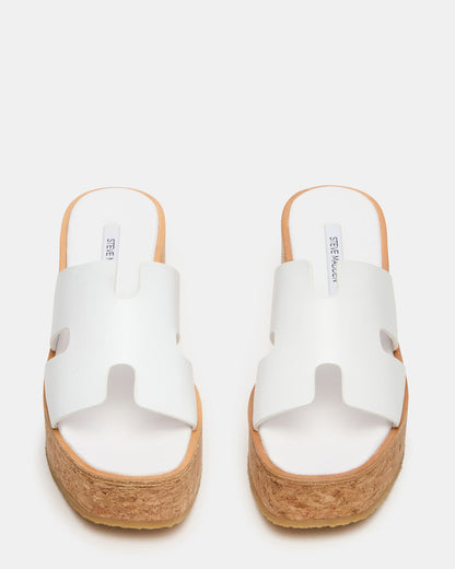 HARMONY White Leather Wedge Mule Cork Platform Women's Sandal | Steve Madden Premium