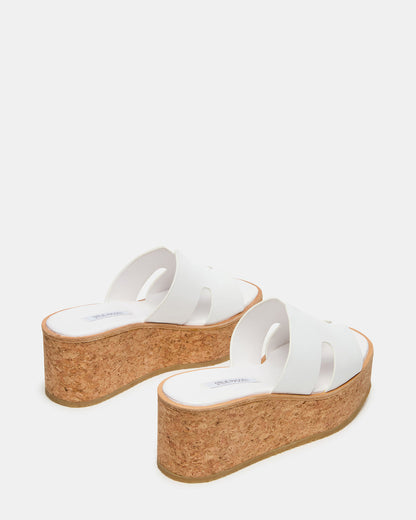 HARMONY White Leather Wedge Mule Cork Platform Women's Sandal | Steve Madden Premium