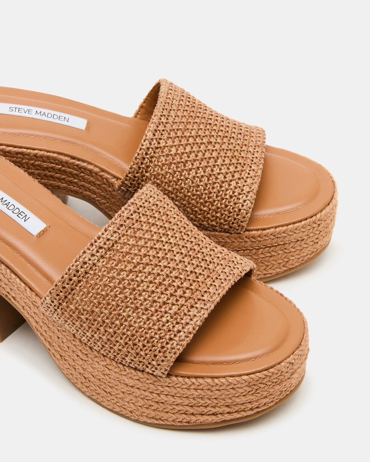 TRIPPY Cognac Raffia Platform Mule Women's Sandal | Steve Madden Top Pick