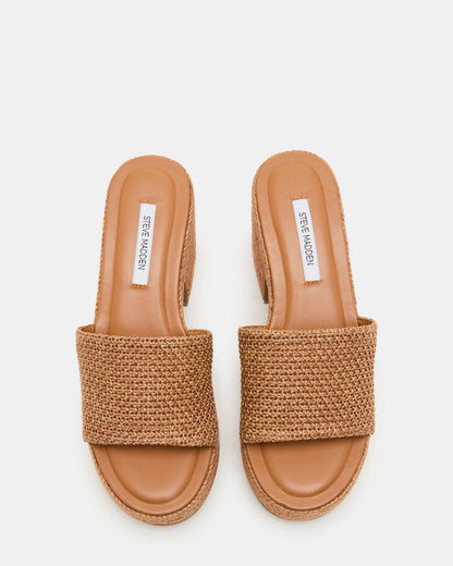 TRIPPY Cognac Raffia Platform Mule Women's Sandal | Steve Madden Top Pick