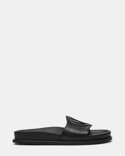 ZOSIA Black Leather Cut-Out Slide Footbed Women's Sandal | Steve Madden Premium
