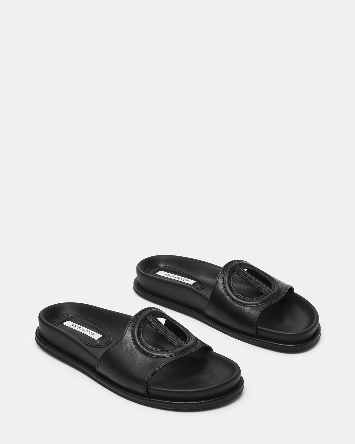 ZOSIA Black Leather Cut-Out Slide Footbed Women's Sandal | Steve Madden Premium