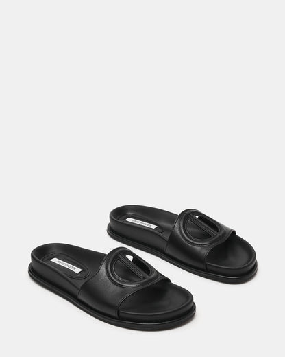 ZOSIA Black Leather Cut-Out Slide Footbed Women's Sandal | Steve Madden Premium