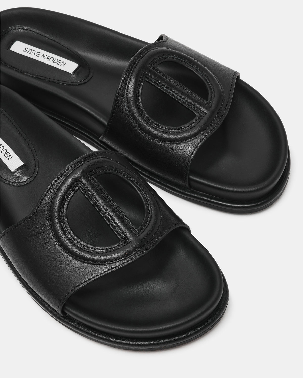 ZOSIA Black Leather Cut-Out Slide Footbed Women's Sandal | Steve Madden Premium