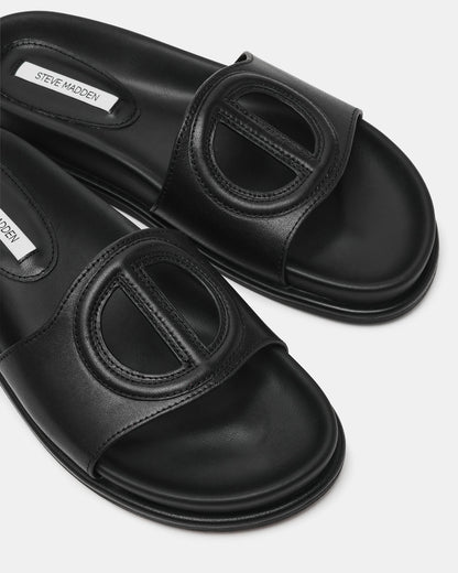 ZOSIA Black Leather Cut-Out Slide Footbed Women's Sandal | Steve Madden Premium