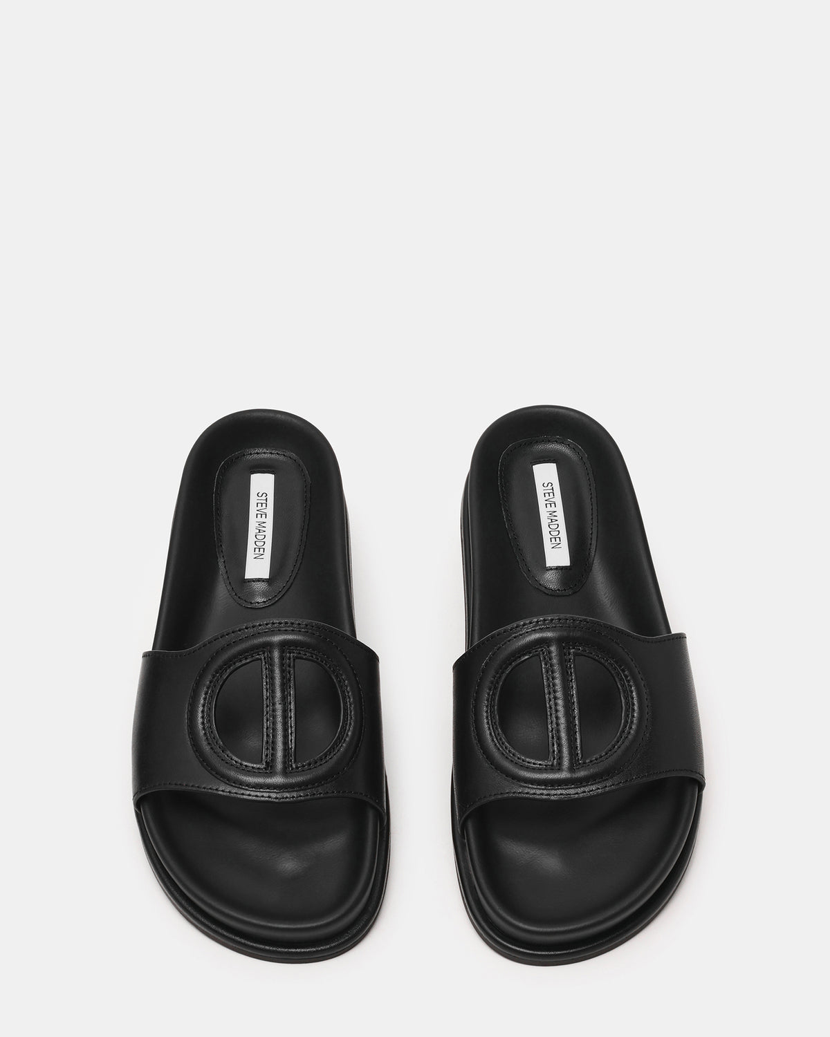 ZOSIA Black Leather Cut-Out Slide Footbed Women's Sandal | Steve Madden Premium