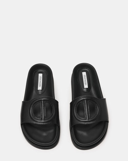 ZOSIA Black Leather Cut-Out Slide Footbed Women's Sandal | Steve Madden Premium