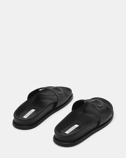 ZOSIA Black Leather Cut-Out Slide Footbed Women's Sandal | Steve Madden Premium