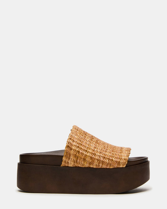 ARWEN Natural Raffia Platform Footbed Slide Chunky Women's Sandal | Steve Madden Quality