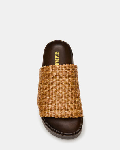ARWEN Natural Raffia Platform Footbed Slide Chunky Women's Sandal | Steve Madden Quality
