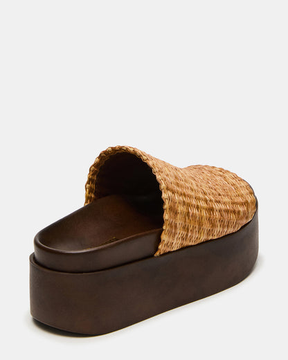 ARWEN Natural Raffia Platform Footbed Slide Chunky Women's Sandal | Steve Madden Quality
