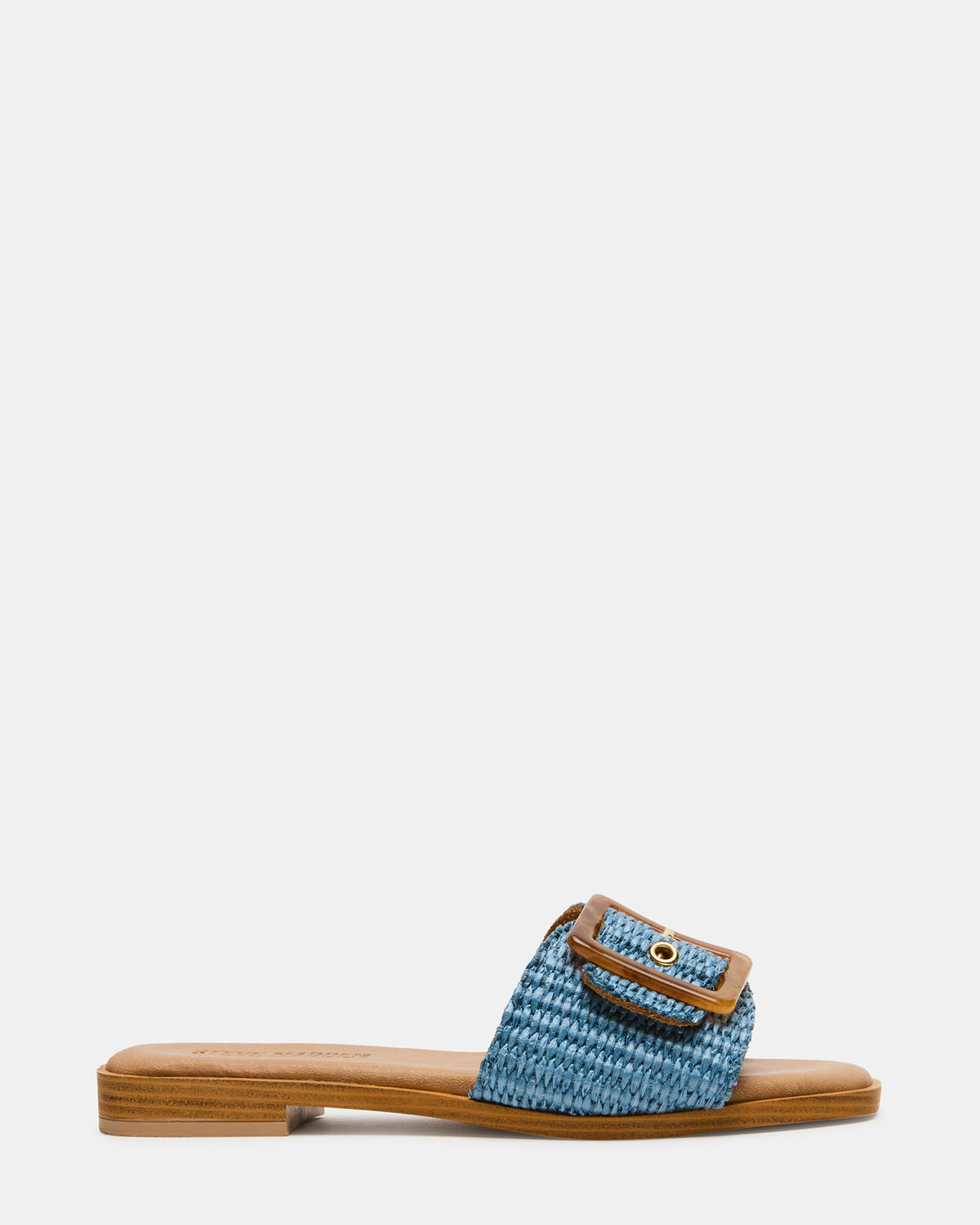 HAPP Blue Square-Toe Raffia Slide Women's Sandal | Steve Madden Classic