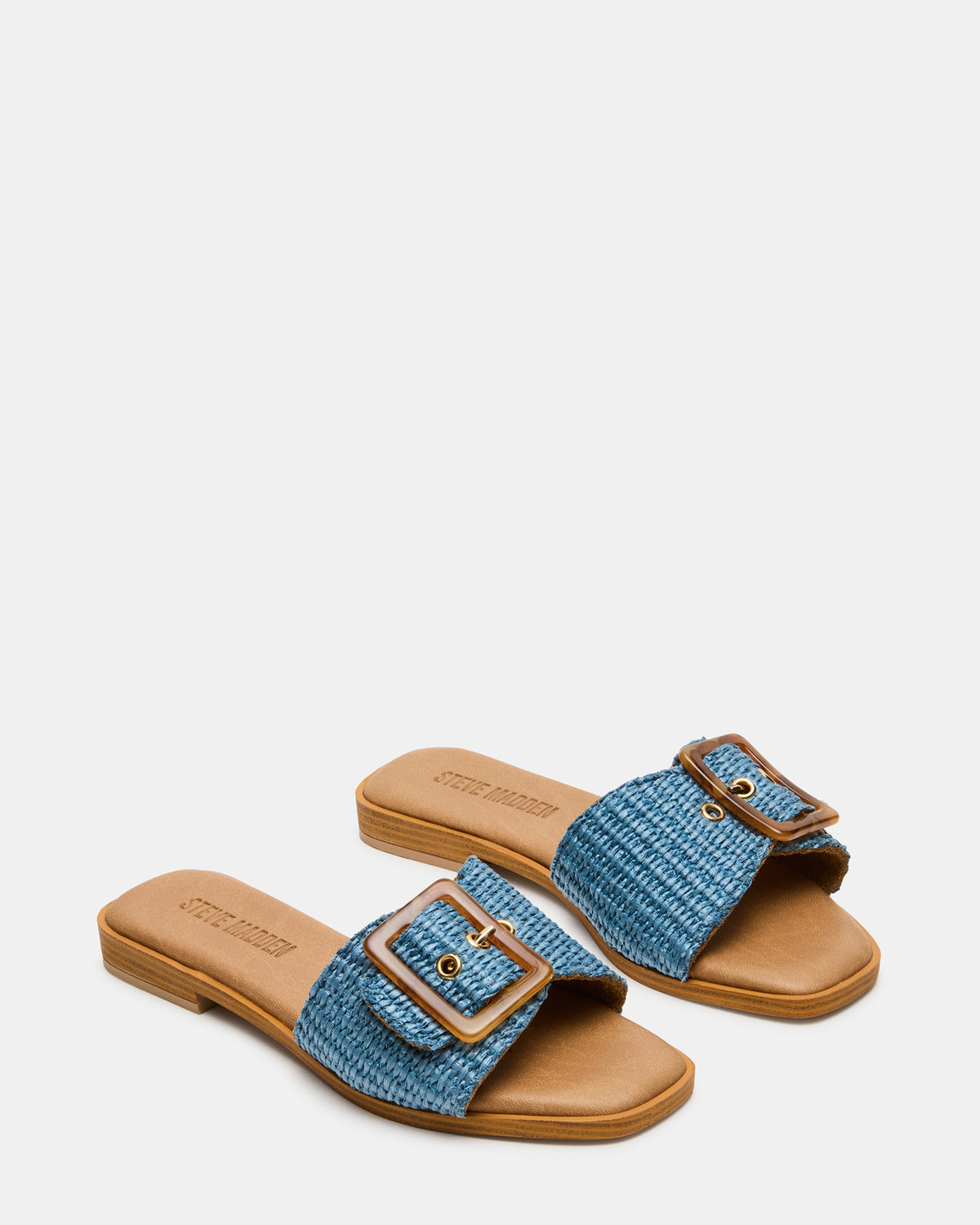 HAPP Blue Square-Toe Raffia Slide Women's Sandal | Steve Madden Classic