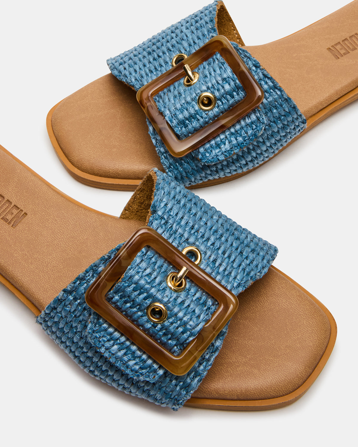 HAPP Blue Square-Toe Raffia Slide Women's Sandal | Steve Madden Classic