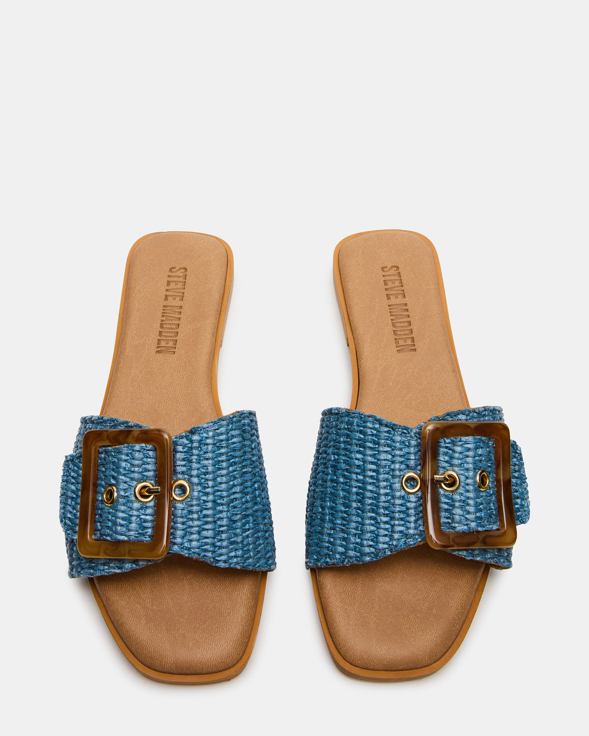HAPP Blue Square-Toe Raffia Slide Women's Sandal | Steve Madden Classic