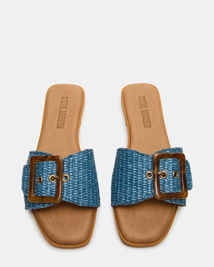 HAPP Blue Square-Toe Raffia Slide Women's Sandal | Steve Madden Classic