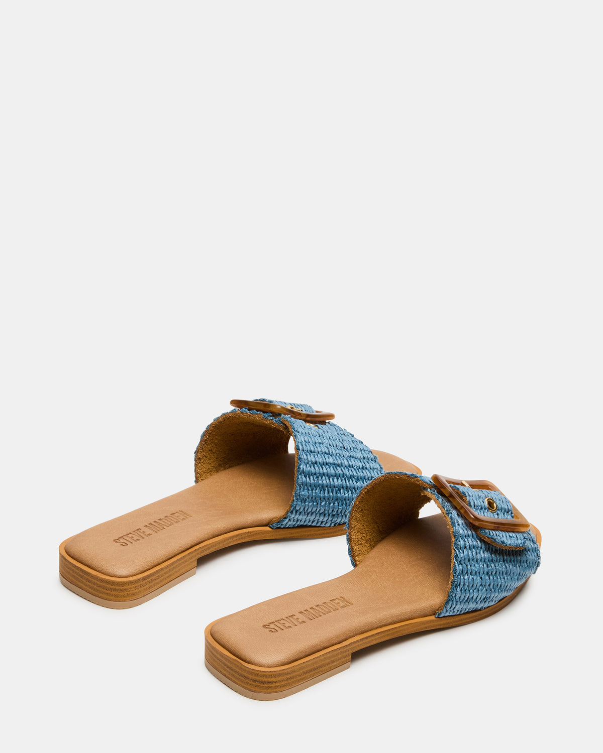 HAPP Blue Square-Toe Raffia Slide Women's Sandal | Steve Madden Classic
