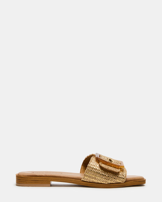 HAPP Gold Square-Toe Raffia Slide Women's Sandal | Steve Madden Discount